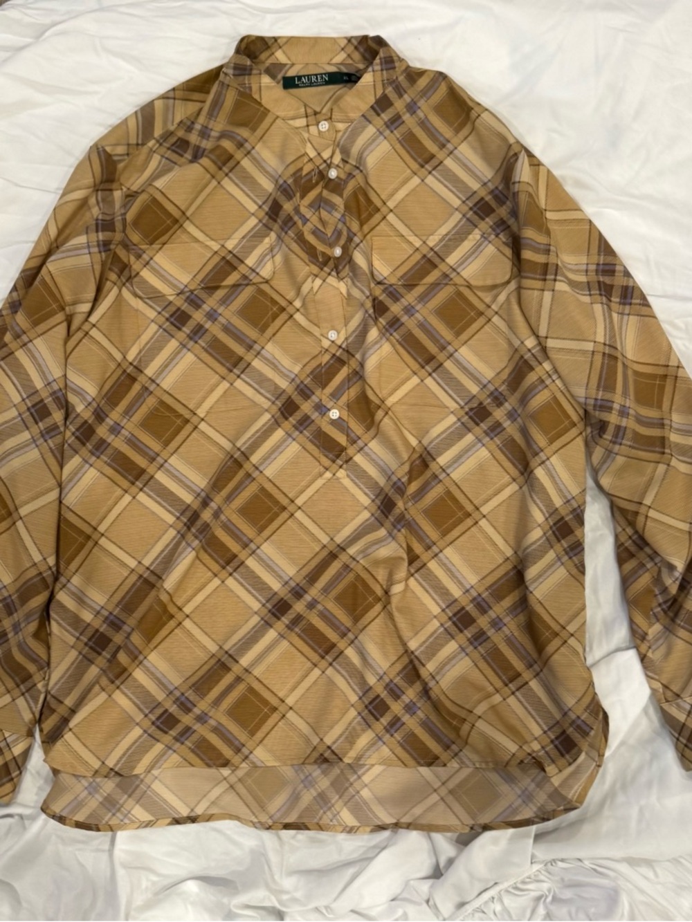 Ralph Lauren Tan and Brown Plaid Button Pullover